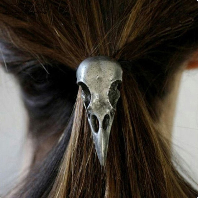 Gothic Metal Raven Skull Elastic Hair Tie Band