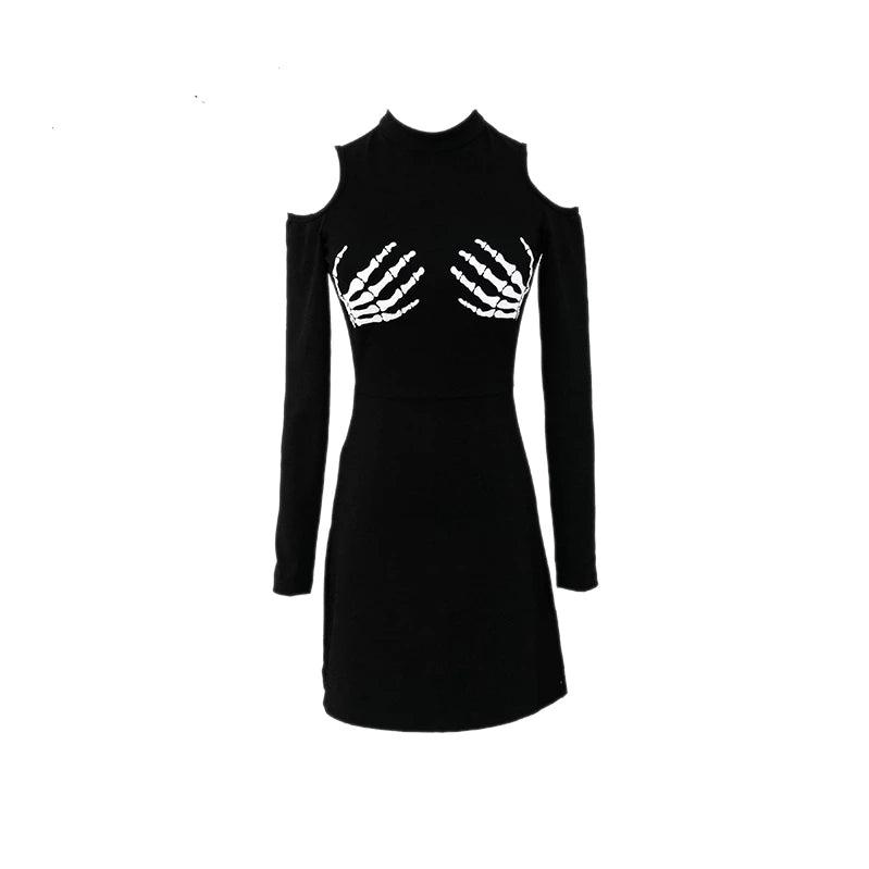 Rags n Rituals 'Broken Bones' Black skeleton hand cold shoulder dress at $34.99 USD