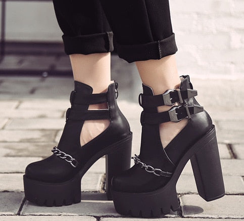 Vegan Leather Chain Ankle Boots