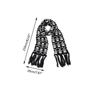 Black and White Skull Winter Scarf With Fringe Detail