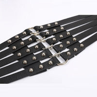 Black PU Fake Leather Metal Ring Belt