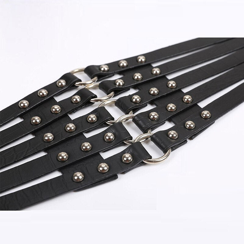 Black PU Fake Leather Metal Ring Belt