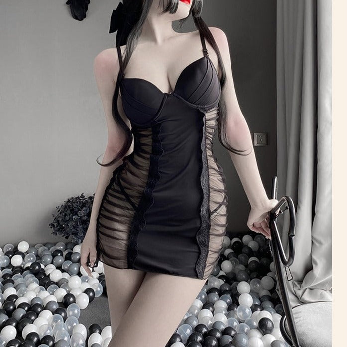 'Vixen' Black mesh panel bodycon dress