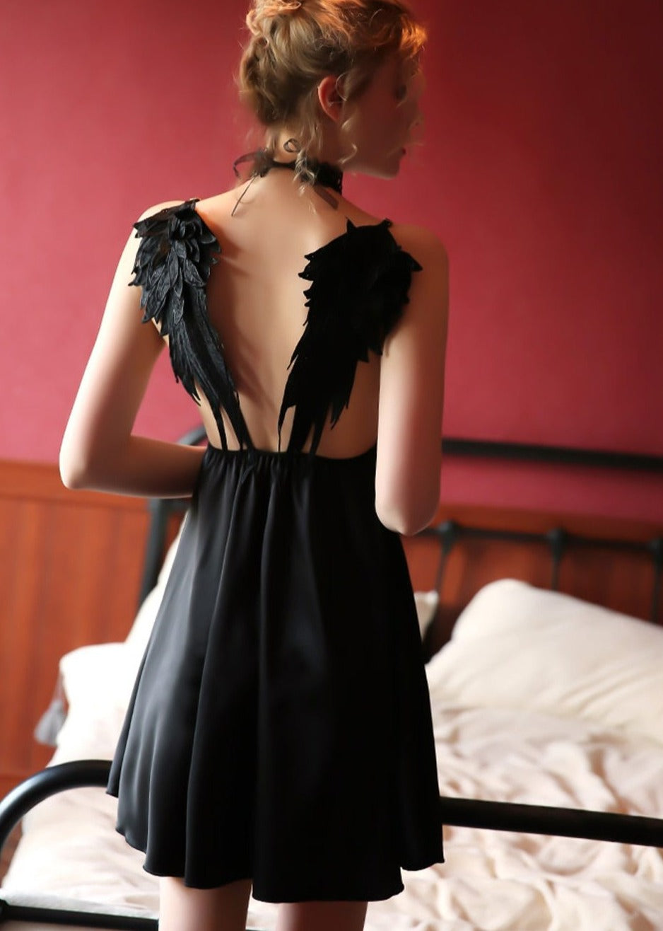 Gothic 'Angel of Death' Angel Wing Satin Night Dress Goth Lingerie (4 Rags n Rituals Gothic 'Angel of Death' Angel Wing Satin Night Dress Goth Lingerie (4 Rags n Rituals