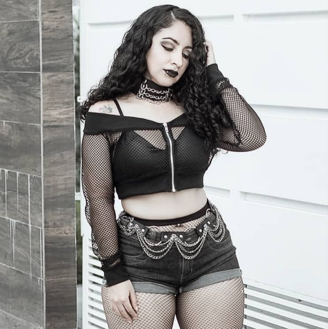 bbw goth fish nets Gothic Fishnet zip up Jacket Black 3 / S