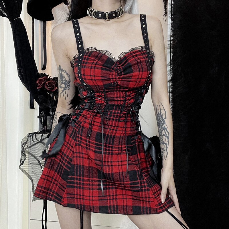 'Trooper' Red and Black Alternative Grunge Plaid Dress