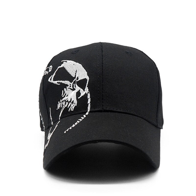 Black Embroidered Skull Cap
