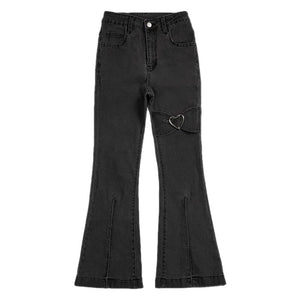 'Miracle of Death' Grey Grunge Demim Flare Pants