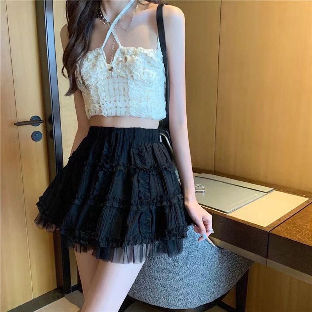 Black Grunge Lace Kawaii Lolita Mini Skirt