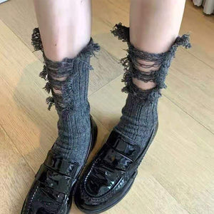 Gothic Black Ripped Knitted Socks