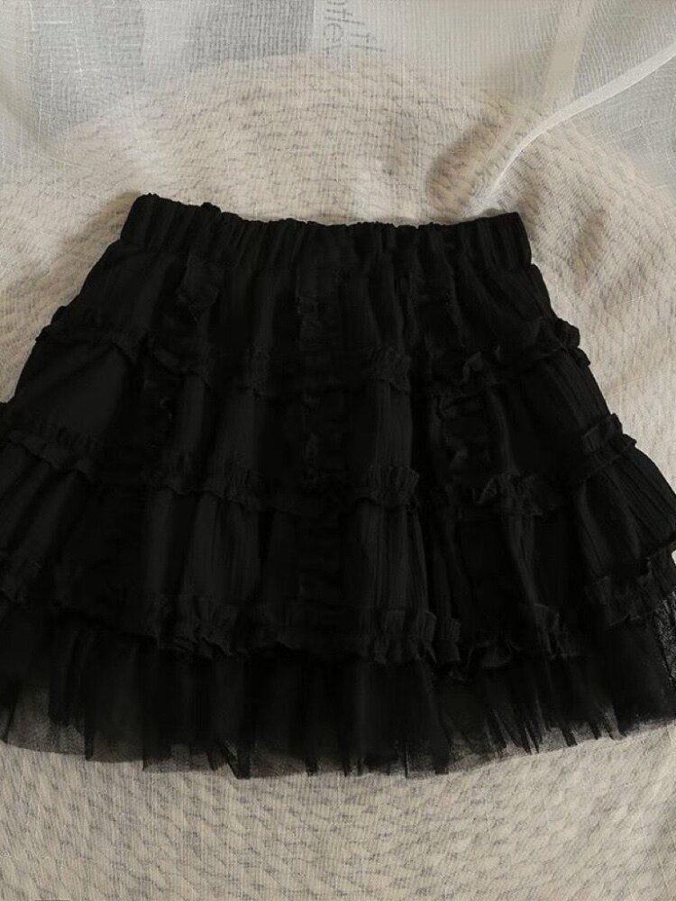 Black Grunge Lace Kawaii Lolita Mini Skirt