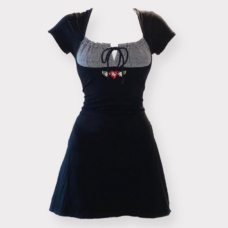 Falling for you' Black Bow Gingham Embroidery Dress  Rags n Rituals