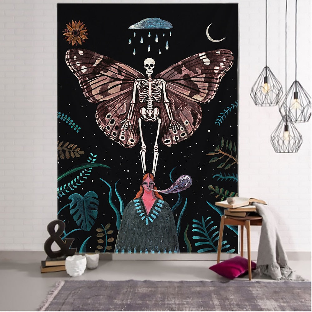 Black Death Moth Wall Tapestry