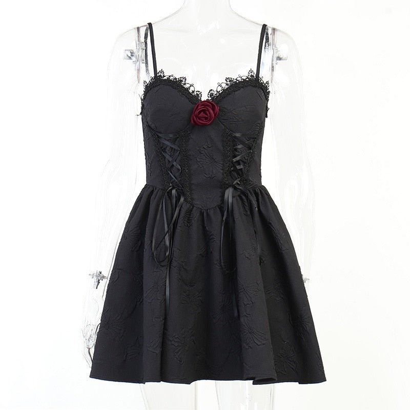 'Creep' Black Lace Up Dress