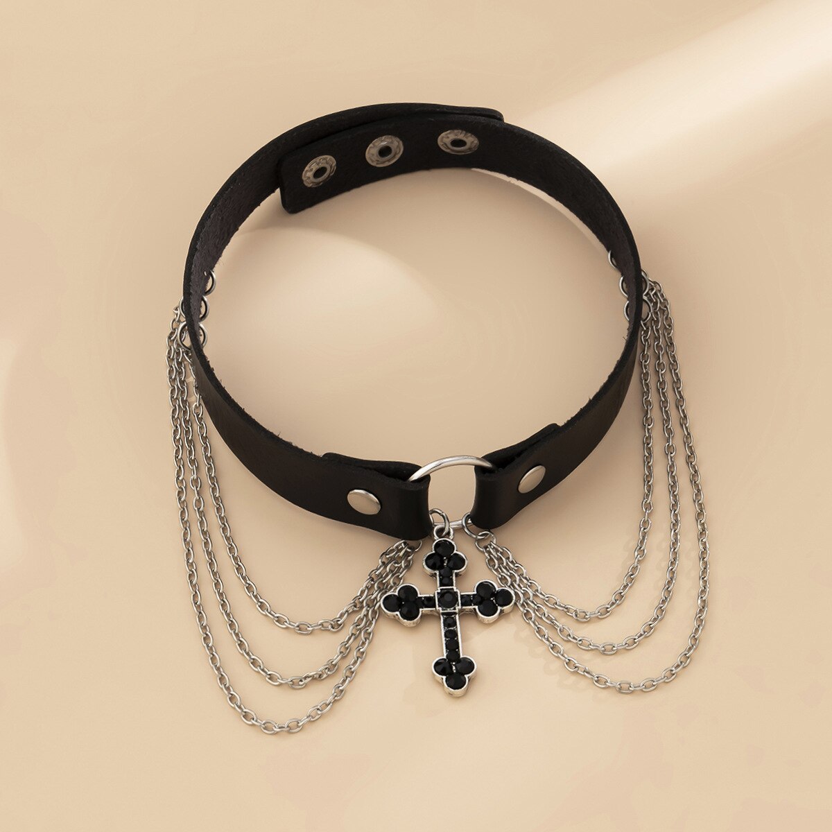 PU Gothic Alt Black Cross Choker Necklace