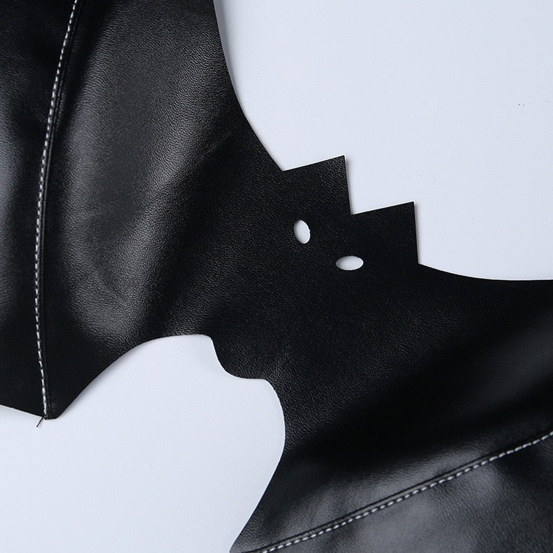 Black Bat PU Leather Crop Top