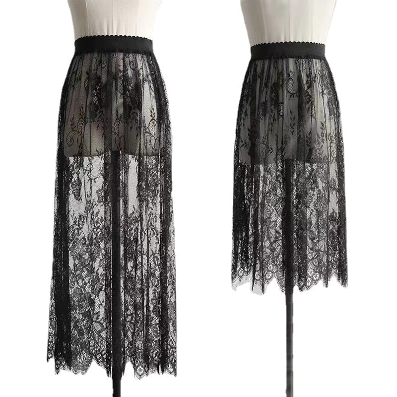 Black Lace Gothic Skirt - Short, Midi or Maxi