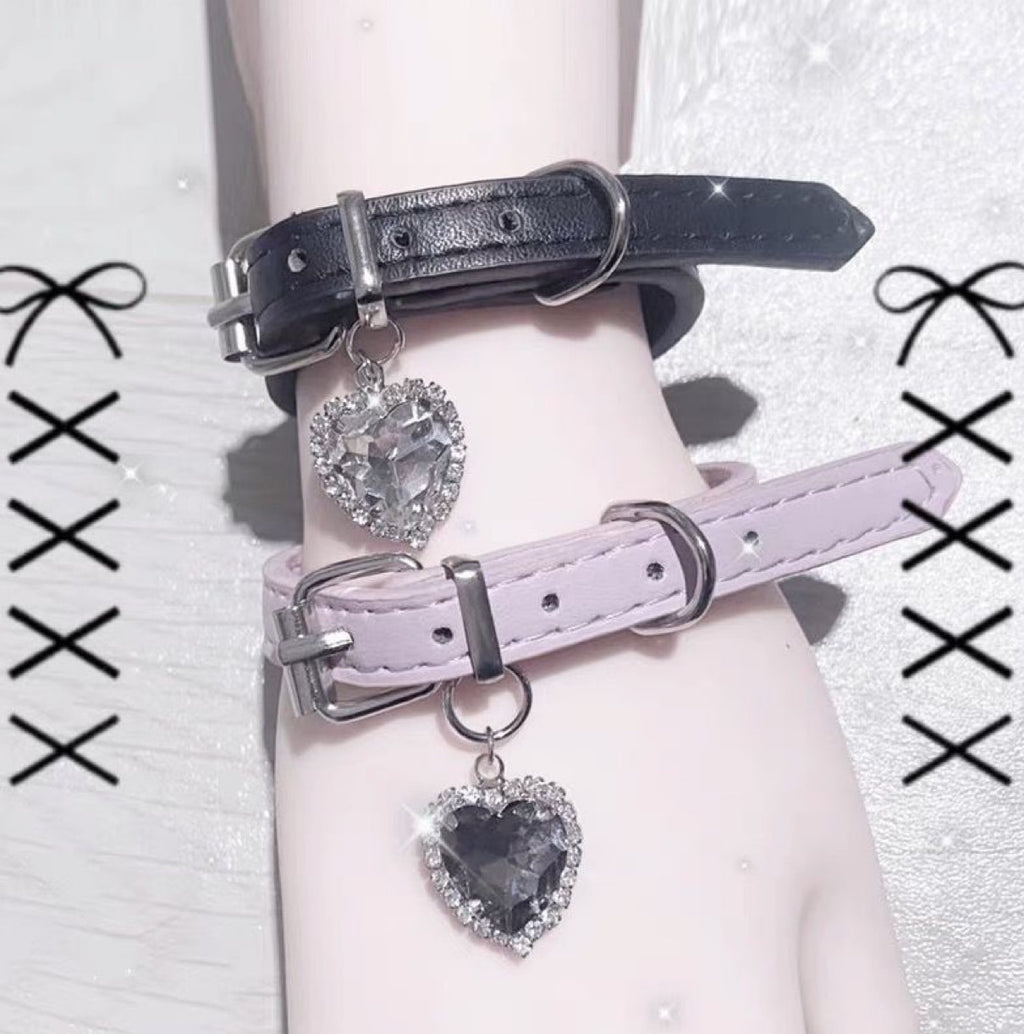 Black/Pink Goth Rhinestone Love Heart Charm Bracelet