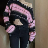 'Milkshake' Black & Pink Stripe Sweater - Grunge, Emo, Goth
