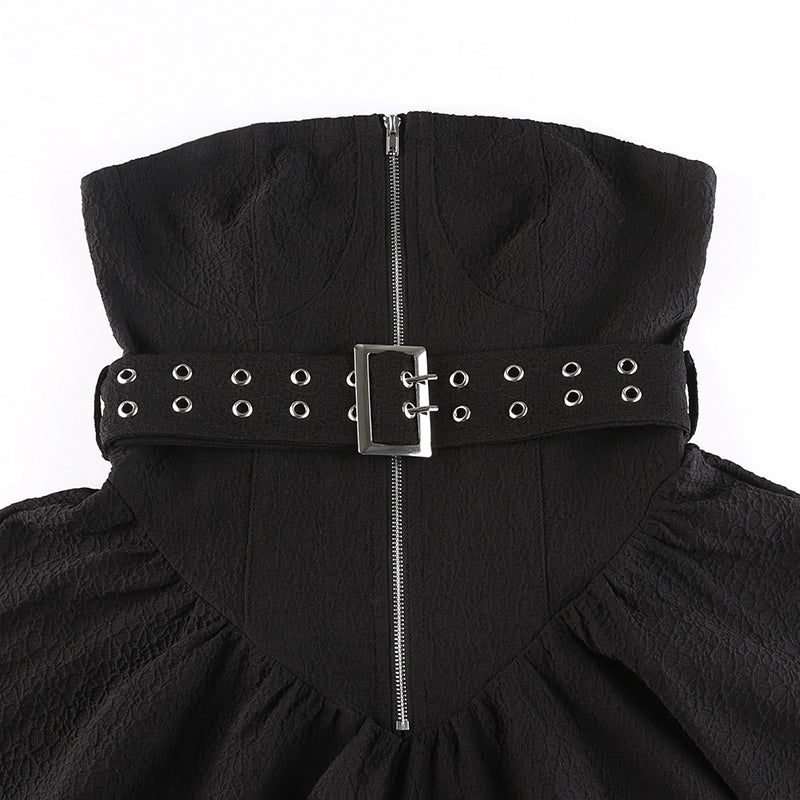 Apocalypse black strapless belted dress