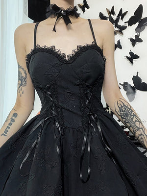 'Creep' Black Lace Up Dress