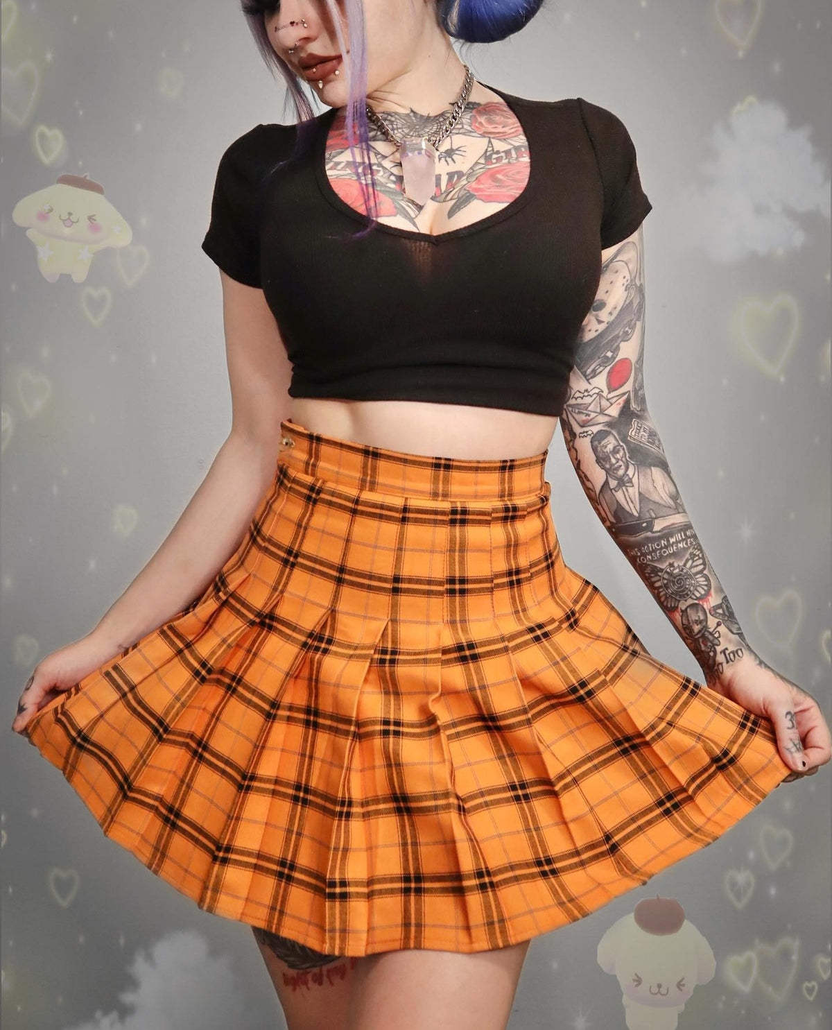 'Fall' Orange Pleated Mini Skirt