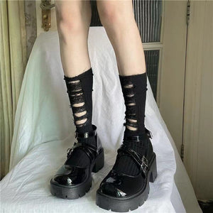Gothic Black Ripped Knitted Socks
