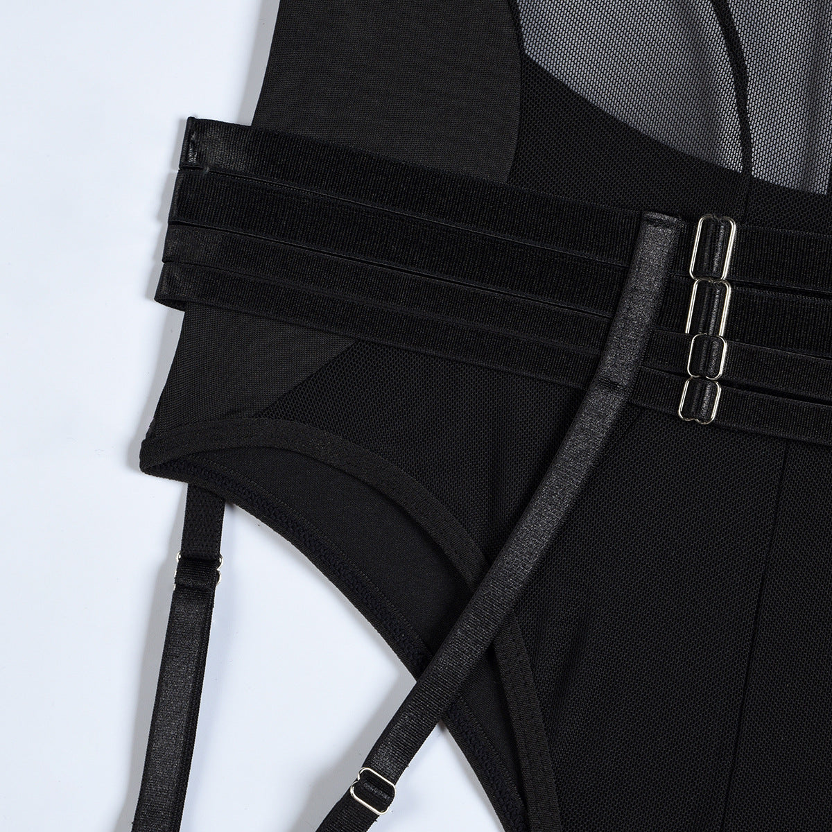 'Guiding Light' Black Alt Goth Bodysuit Suspender Set