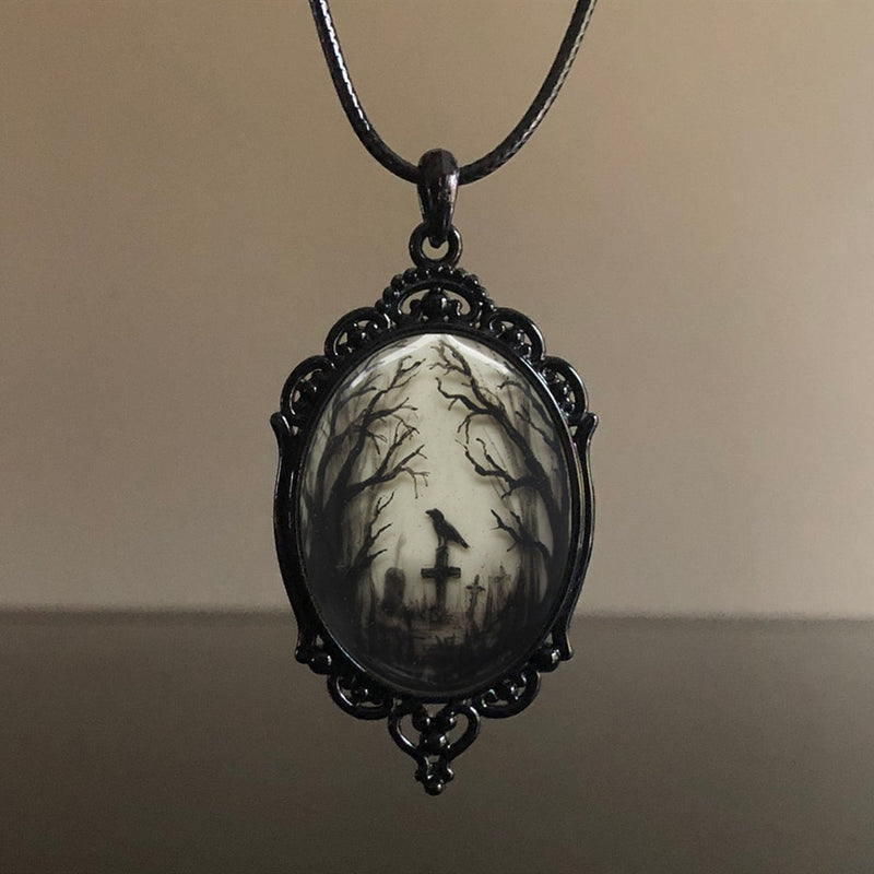 Gothic Crow Forest Charm Necklace