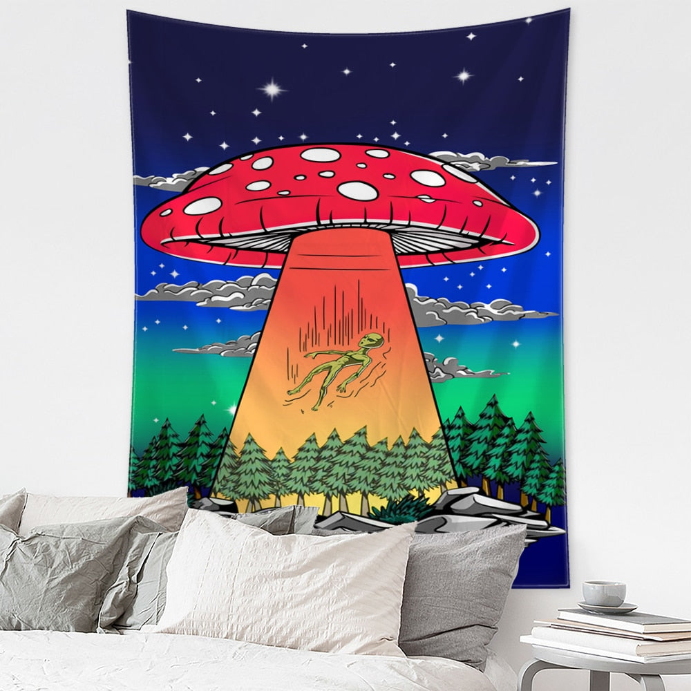 Alien Mushroom Phycadelic Tapestry