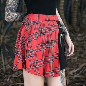 Rags n Rituals 'Fire Within' Red plaid cut out safety pin skirt at $29.99 USD