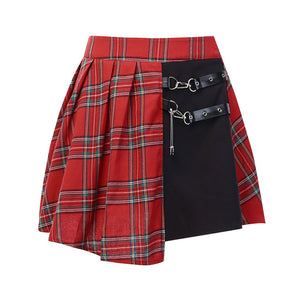 Rags n Rituals 'Fire Within' Red plaid cut out safety pin skirt at $29.99 USD
