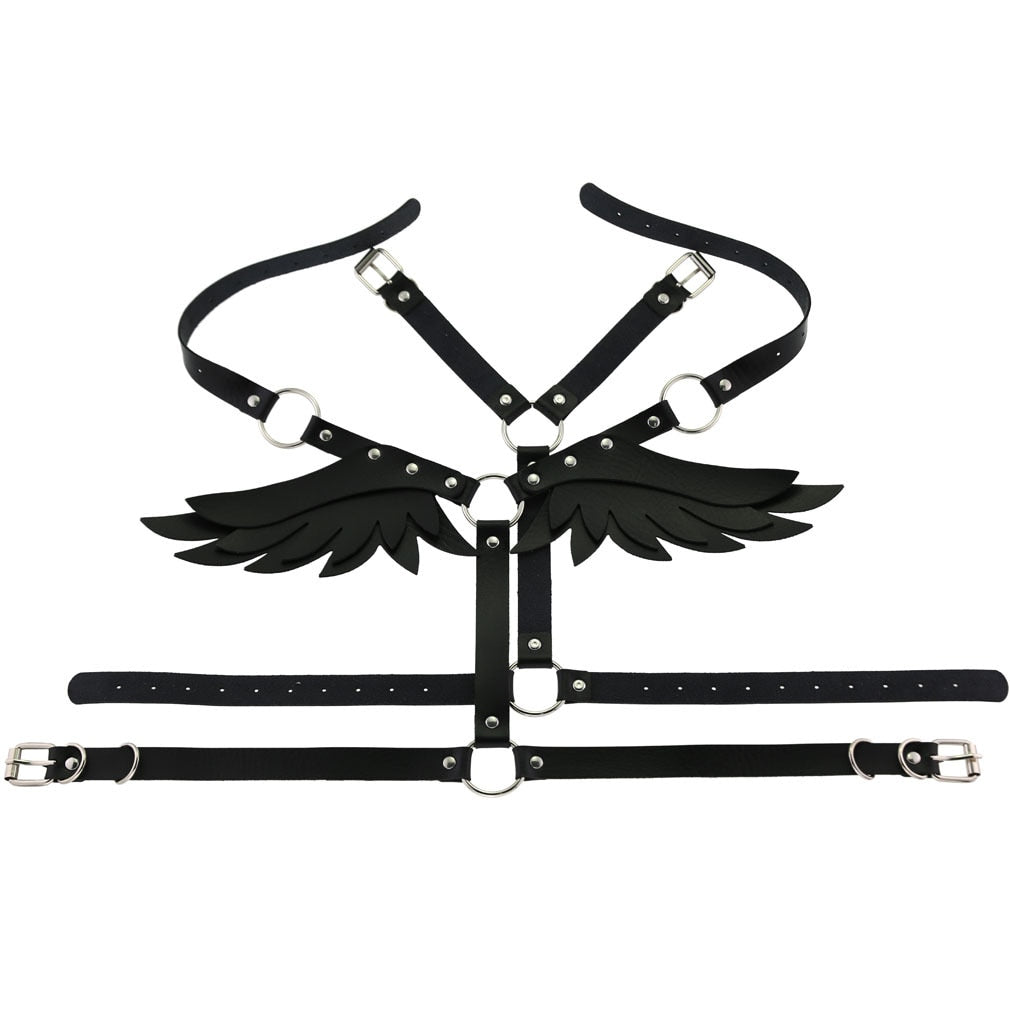 Black/Black Faux Leather & Lace Angel Wing Body Harness main image 1