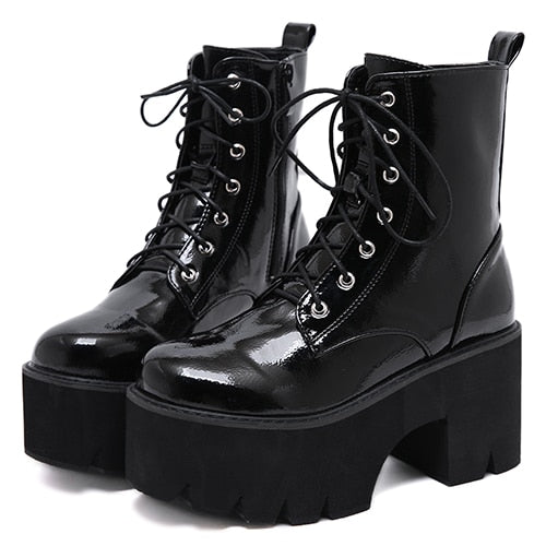Rags n Rituals 'Omen' patent black lace up platform boots at $62.99 USD