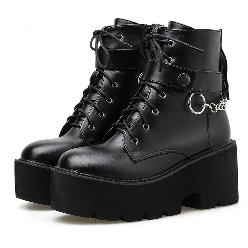 'Myers' Black Goth Chain Block Heel Boots – Rags n Rituals