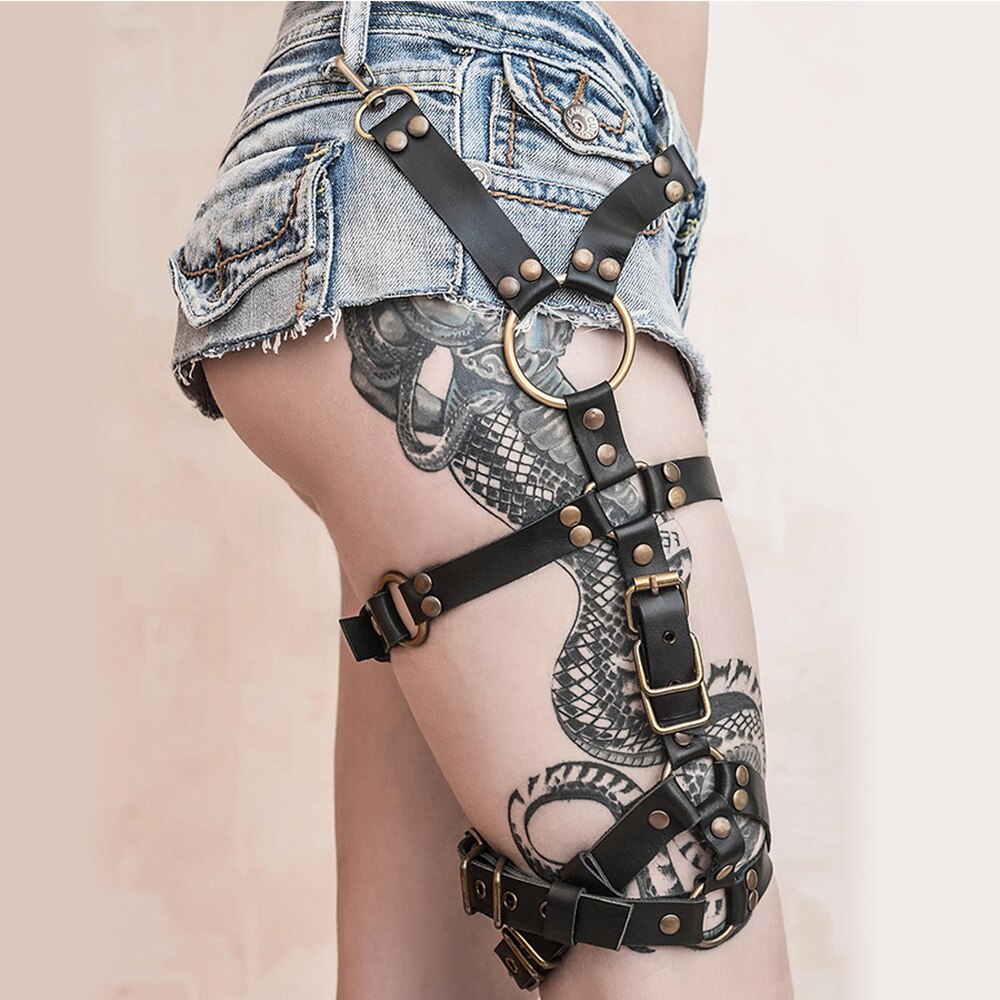 Rags n Rituals 'Darkness Entwined' Black faux leather leg harness at $29.99 USD