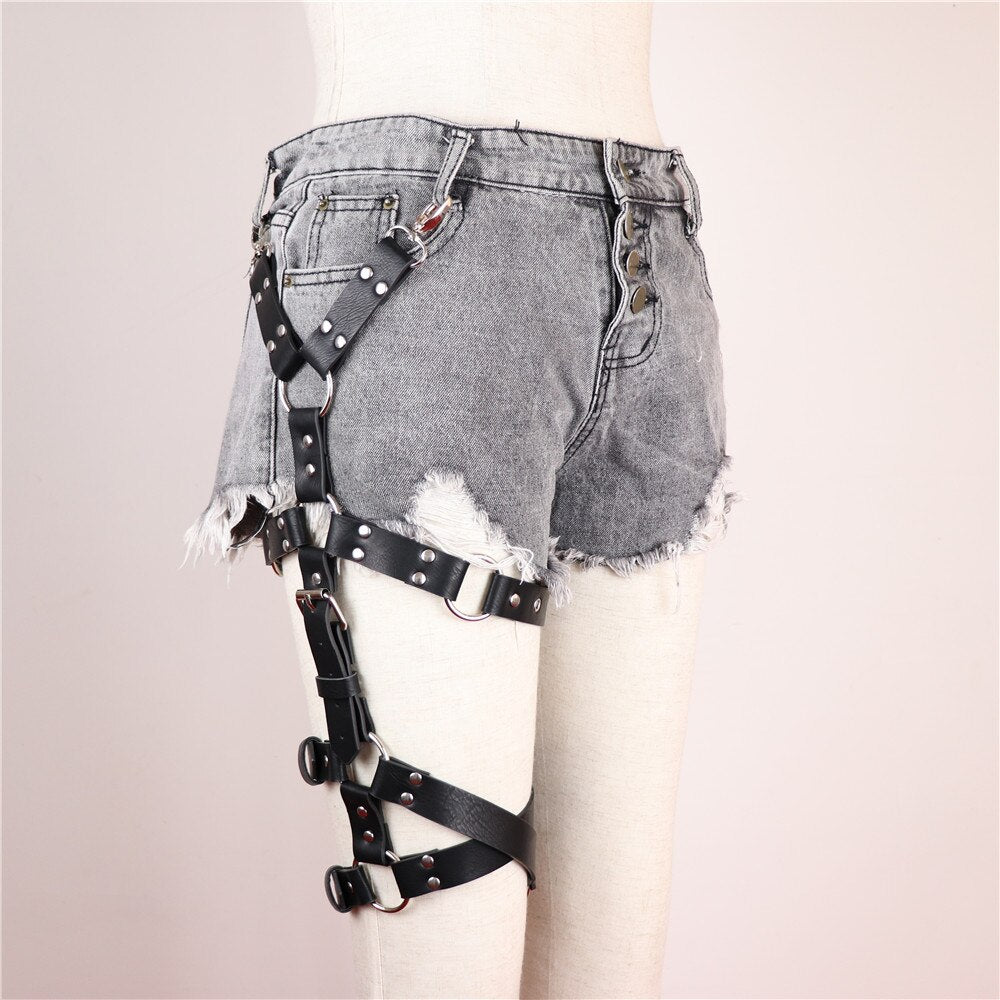 Rags n Rituals 'Darkness Entwined' Black faux leather leg harness at $29.99 USD