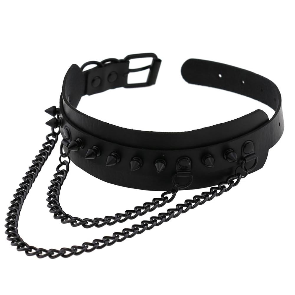 Rags n Rituals 'Deepest Black' Long double chain spike choker at $14.99 USD