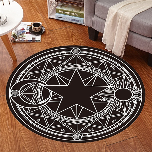 Rags n Rituals 'Element' Black and white sun, moon and star round rug at $29.99 USD