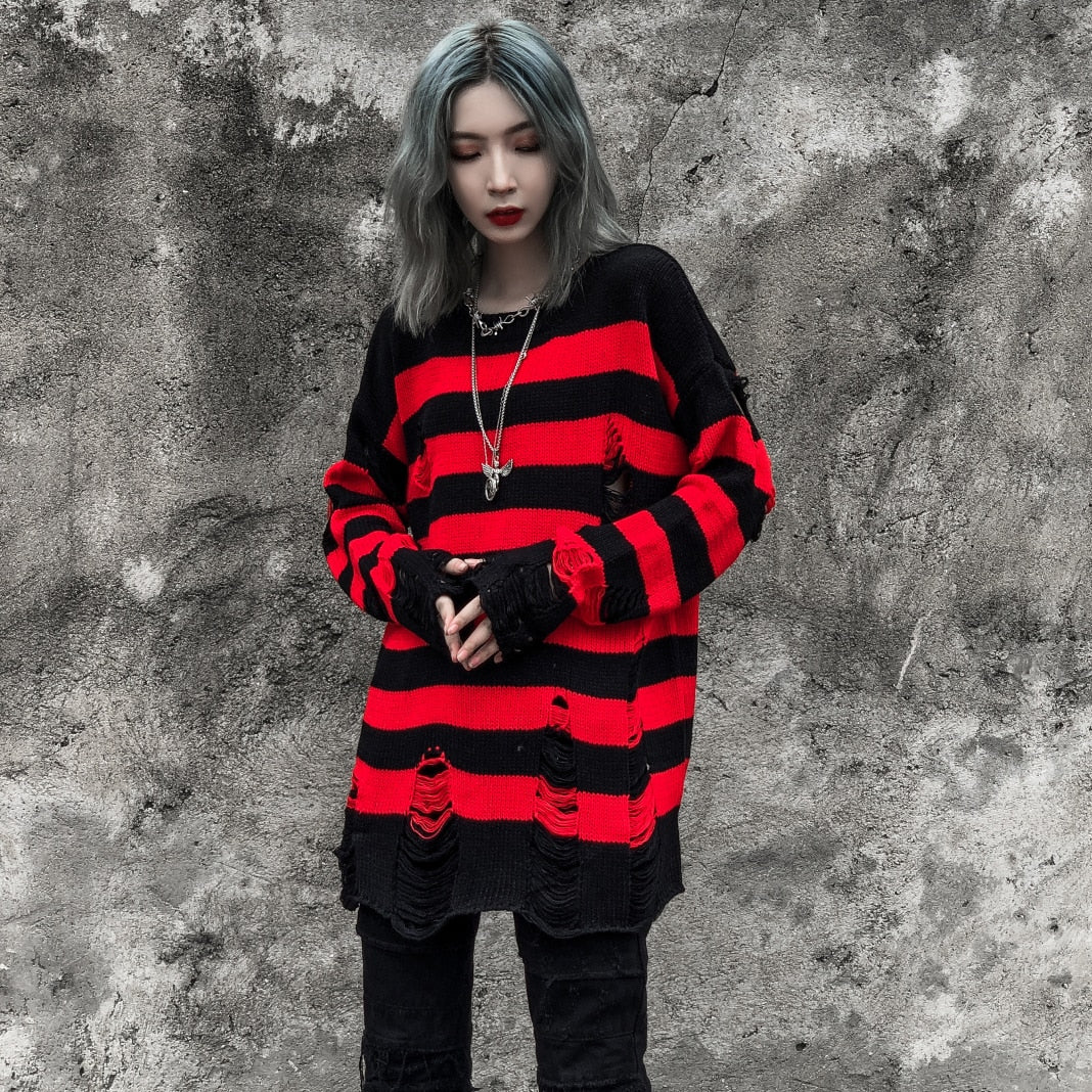 Rags n Rituals 'Flame of Fear' Red Striped Sweater at $39.99 USD