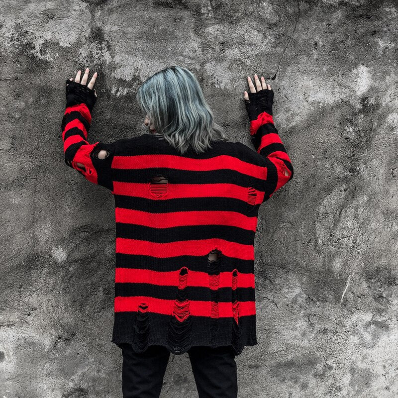 Rags n Rituals 'Flame of Fear' Red Striped Sweater at $39.99 USD