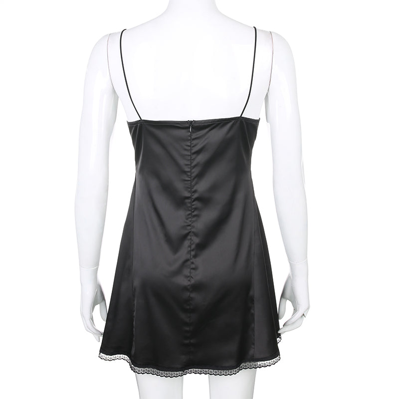 Rags n Rituals 'Dressed to Kill' Black satin sexy lace strap dress at $24.99 USD