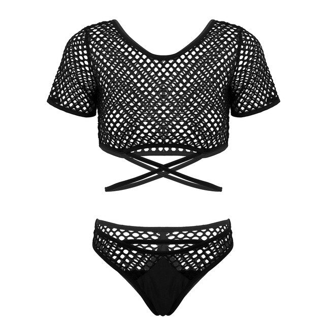 Rags n Rituals 'Farewell' Fishnet mesh t-shirt bikini underwear lingerie set at $24.99 USD