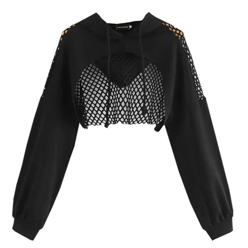 Doomed' Black Alt Mesh Cropped Hoodie – Rags n Rituals