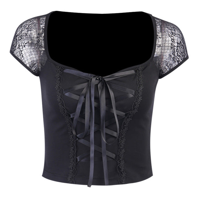 Rags n Rituals 'Awaken' Black lace up lace sleeved top at $26.99 USD