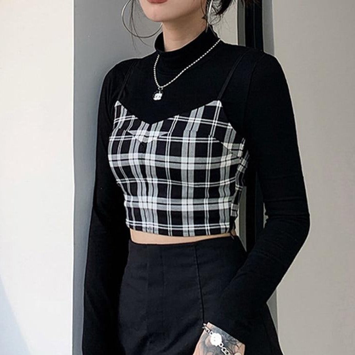 Rags n Rituals 'Leads to Nowhere' Black and plaid long sleeved top, 2 piece set at $31.99 USD
