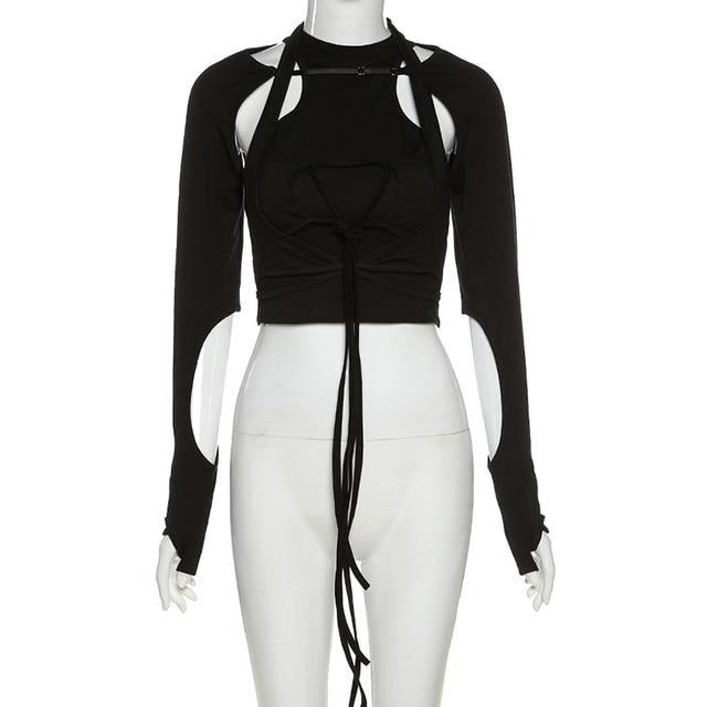 Rags n Rituals 'Drop Dead' lace up long sleeved top at $29.99 USD