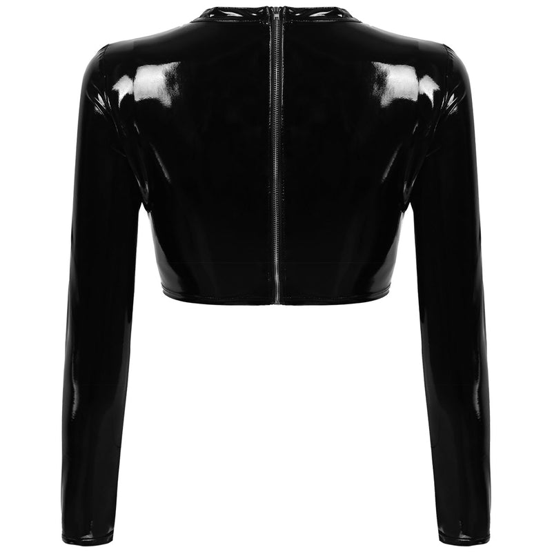 Rags n Rituals 'Rebound' Black patent faux leather buckle top at $31.99 USD