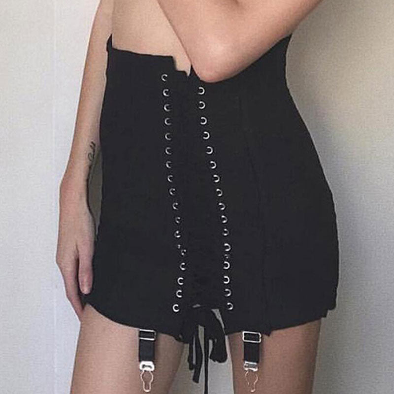 Rags n Rituals 'Crypt' Lace Up Black Skirt at $34.99 USD
