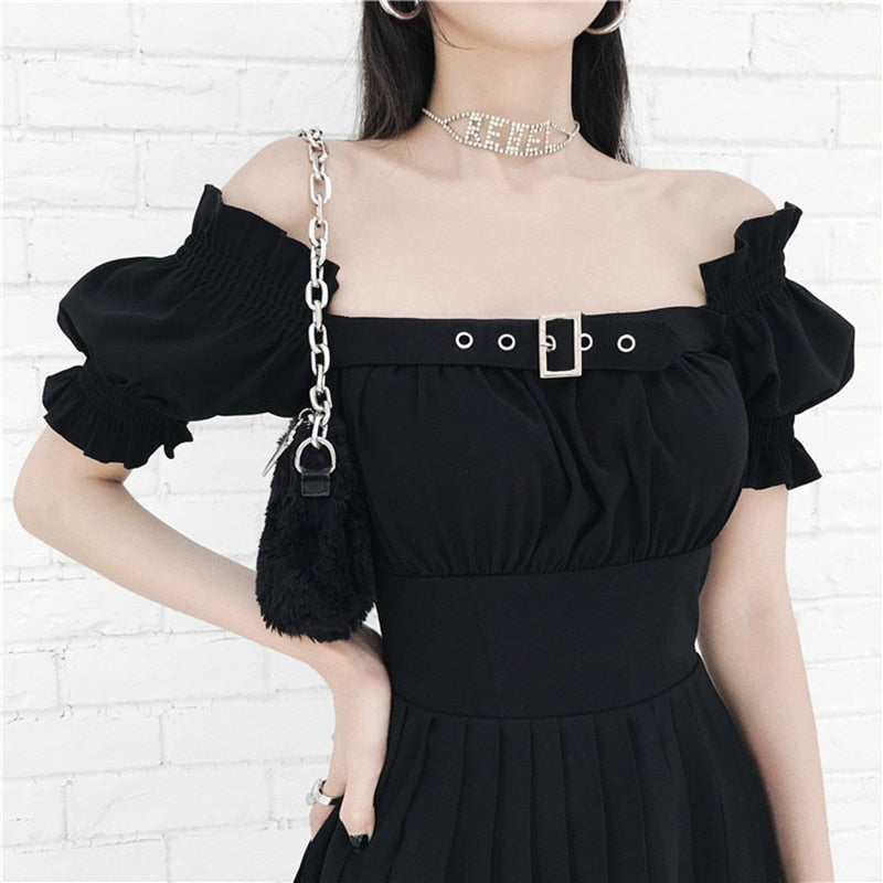 Rags n Rituals 'Batty' Black buckle off the shoulder top at $47.99 USD